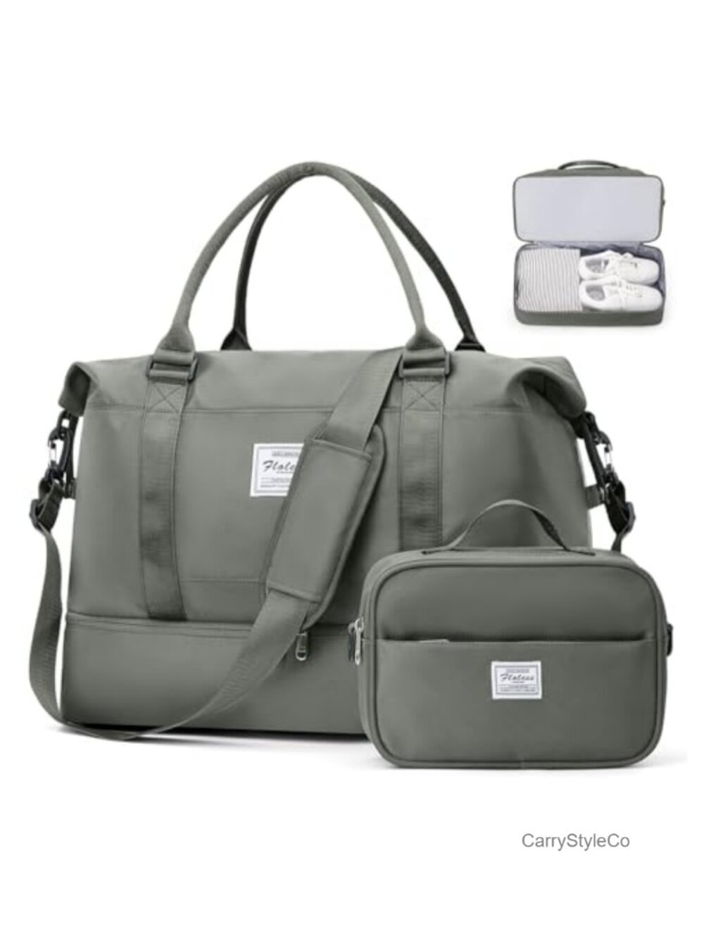 Large Travel Duffel Bag with Shoe Compartment and Toiletry Bag, 37L Overnight